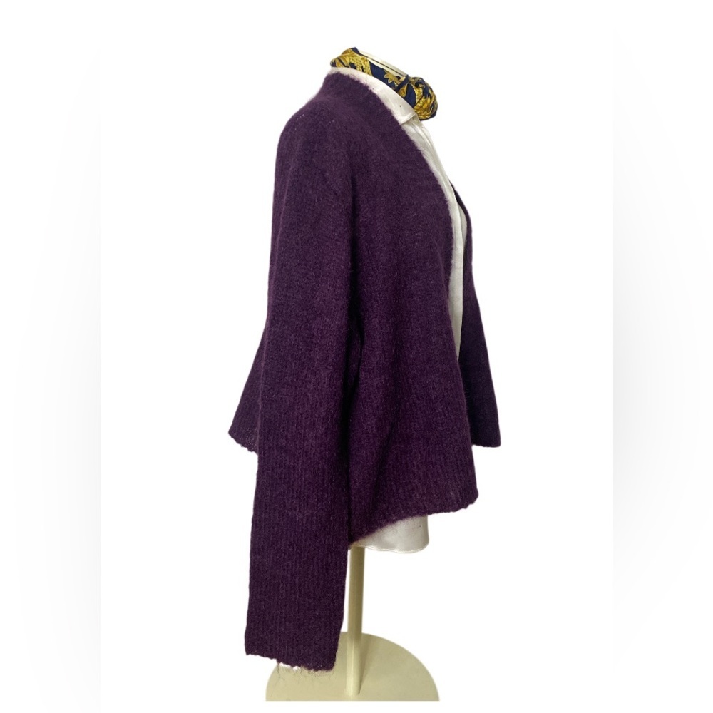 Eileen Fisher Draped Open Front Mohair Wool Cardigan Sweater plum color size XL - Picture 2 of 7
